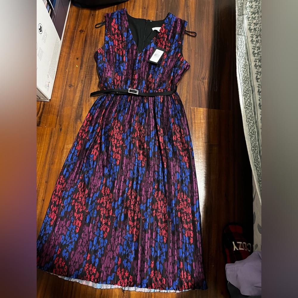 New Halston Heritage Red and Blue Patterned Dress size 12 - Picture 8 of 14